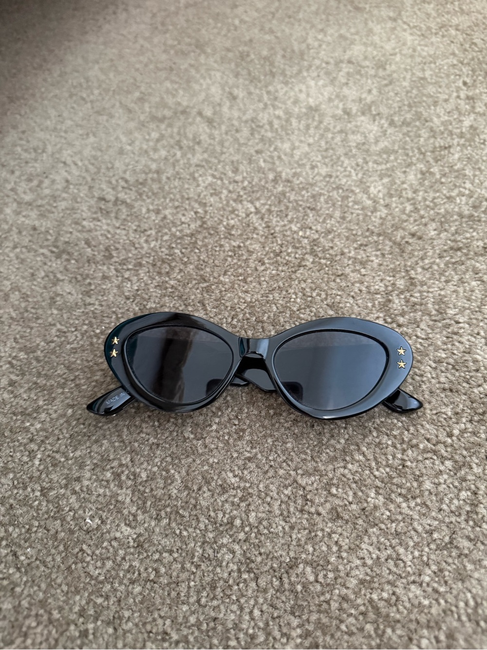Free People Black Cat-Eye Sunglasses with Gold Star Accents